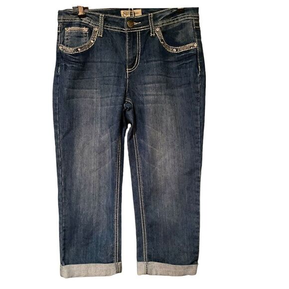 Earl Capris Size 4 Bling Pockets Cuffed Bottom Leg - Picture 1 of 12